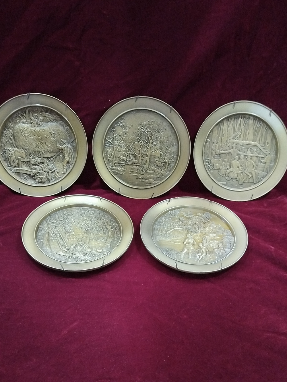 Currier & Ives 1977-78 Vintage Pewter Collectors Plates Set 6
